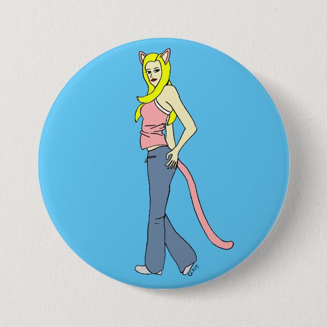 Badge Rond 7,6 Cm bouton catgirl (Devant)