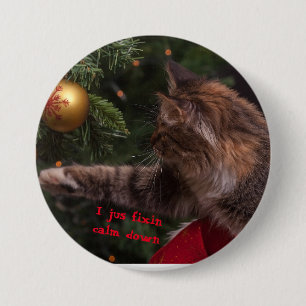 Badge Rond 7,6 Cm Bouton chat de Noël fixant l'arbre à broche arrièr