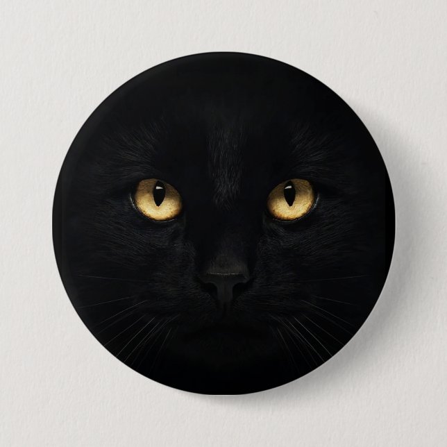 Badge Rond 7,6 Cm Bouton Chat Noir (Devant)
