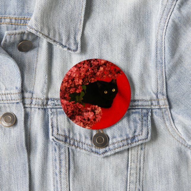 Badge Rond 7,6 Cm bouton chat noir (En situation)