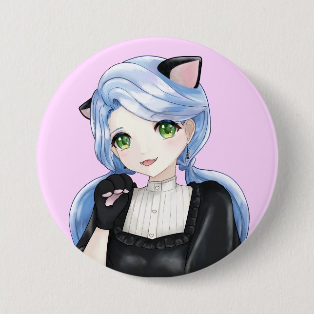 Badge Rond 7,6 Cm Bouton Chat noir (Devant)