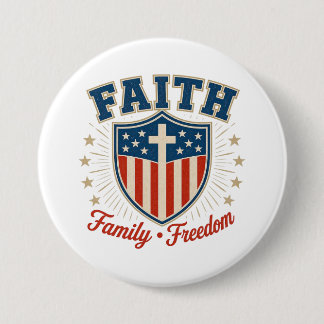 Badge Rond 7,6 Cm Bouton chrétien « Foi Famille Liberté »