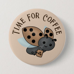 Badge Rond 7,6 Cm Bouton coccinelle buvant du café