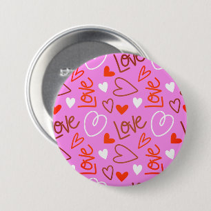 Badge Rond 7,6 Cm Bouton Cœurs d'Amour Gribouillés