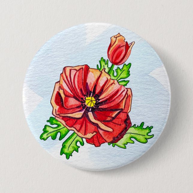 Badge Rond 7,6 Cm Bouton Coquelicot (Devant)
