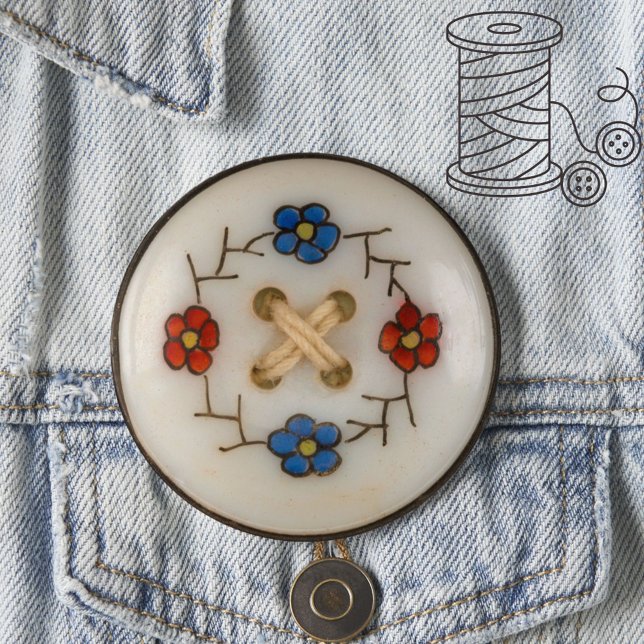 Badge Rond 7,6 Cm Bouton Coudre mou (A cute, fun button, featuring a colorful vintage sewing button!)