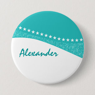 Badge Rond 7,6 Cm Bouton Courbes étoile turquoise