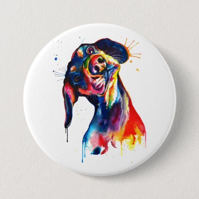 Badge Rond 7,6 Cm Bouton Dachshund couleur aquarelle (Devant)