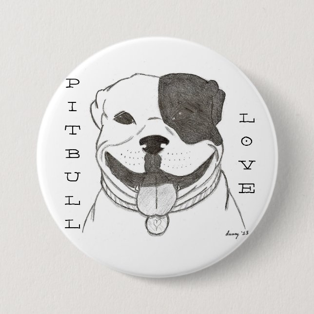 Badge Rond 7,6 Cm Bouton d'amour Pitbull (Devant)