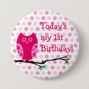 Badge Rond 7,6 Cm Bouton d'anniversaire de la Chouette rose