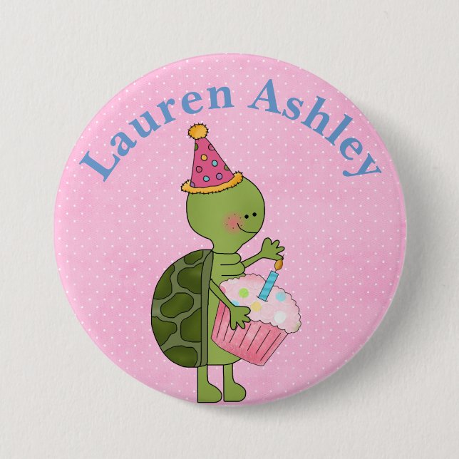 Badge Rond 7,6 Cm Bouton d'anniversaire de la tortue customisée et d (Devant)
