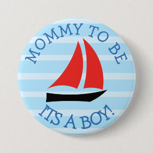Badge Rond 7,6 Cm Bouton de Baby shower de bateau à voile bleu maman