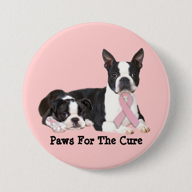 Badge Rond 7,6 Cm Bouton de cancer du sein de Boston Terrier (Devant)