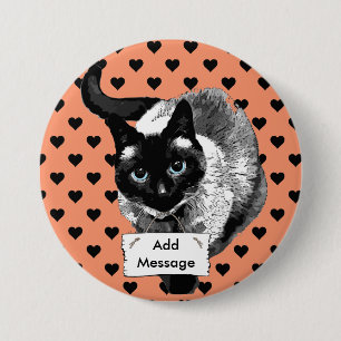 Badge Rond 7,6 Cm Bouton de chat en siamais orange et noir Message b