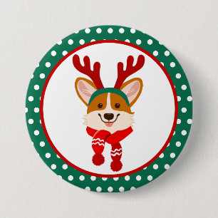 Badge Rond 7,6 Cm Bouton de chien Corgi Joyeux Noël