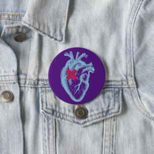Badge Rond 7,6 Cm Bouton de coeur bleu/pourpre