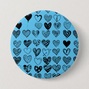 Badge Rond 7,6 Cm Bouton de dessin adorable Black Heart Scribble