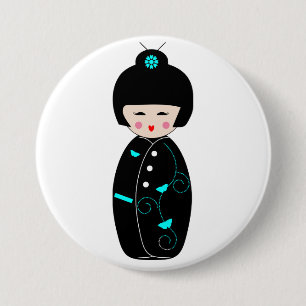Badge Rond 7,6 Cm Bouton de Dessin Animé de Geisha