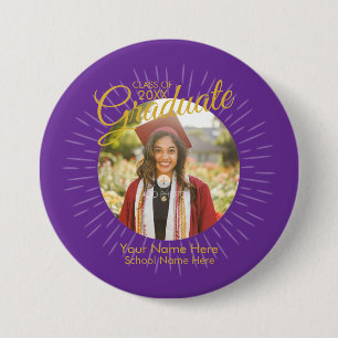 Badge Rond 7,6 Cm Bouton de diplômé étoile or et violet