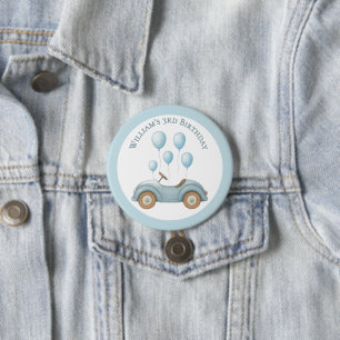 Badge Rond 7,6 Cm Bouton de fête d'anniversaire Pastel Blue Car & Ba