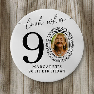Badge Rond 7,6 Cm Bouton de fête photo pour 90e anniversaire Regar