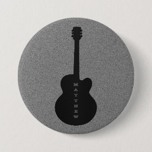 Badge Rond 7,6 Cm Bouton de guitare rayé, Noir