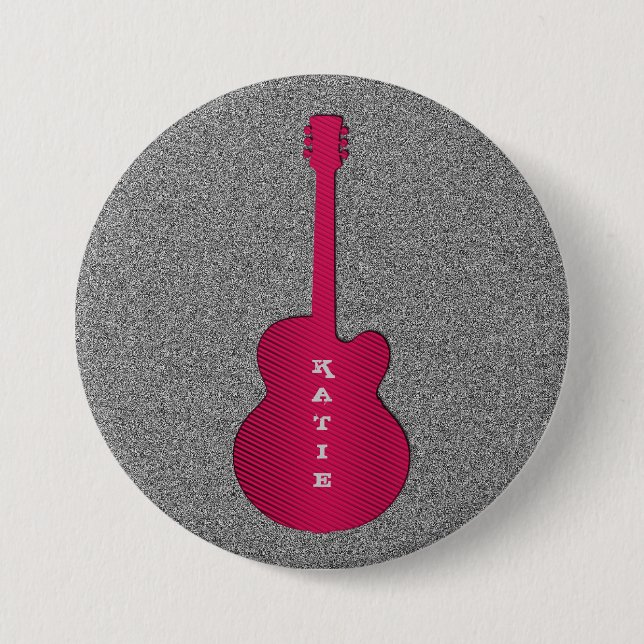 Badge Rond 7,6 Cm Bouton de guitare rayé, rose chaud (Devant)