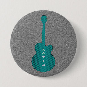 Badge Rond 7,6 Cm Bouton de guitare rayé, Turquoise