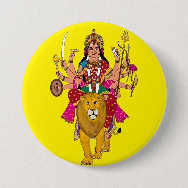 Badge Rond 7,6 Cm Bouton de la déesse Durga – Divinité hindoue spiri (Devant)