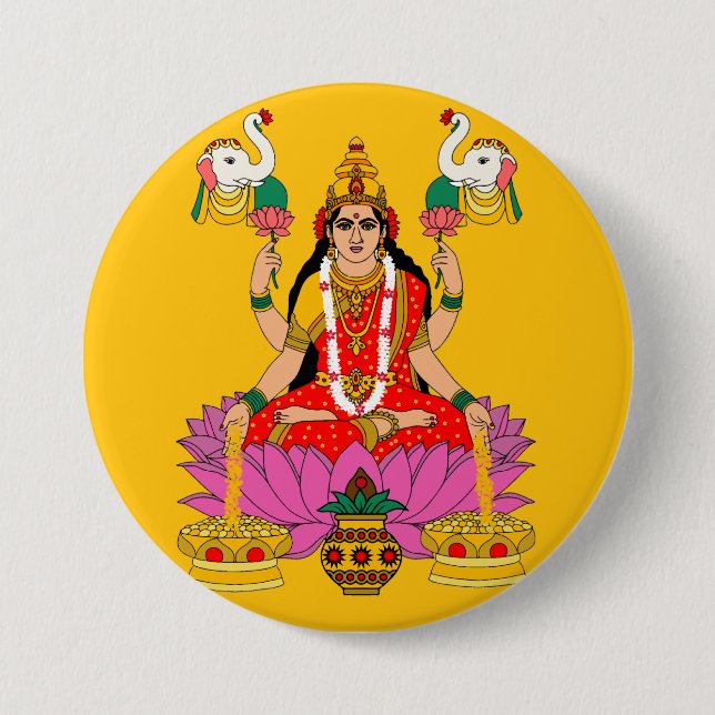 Badge Rond 7,6 Cm Bouton de la déesse Lakshmi (Devant)