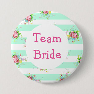 Badge Rond 7,6 Cm Bouton de mariage "Team Bride" Vert Menthe Floral 