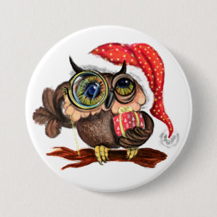 Badge Rond 7,6 Cm Bouton de Noël Cadeau Chouette bébé avec cadeaux