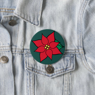 Badge Rond 7,6 Cm Bouton de Noël Rouge Poinsettia
