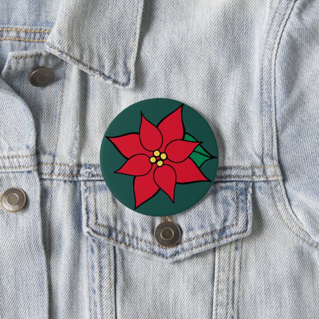 Badge Rond 7,6 Cm Bouton de Noël Rouge Poinsettia (En situation)