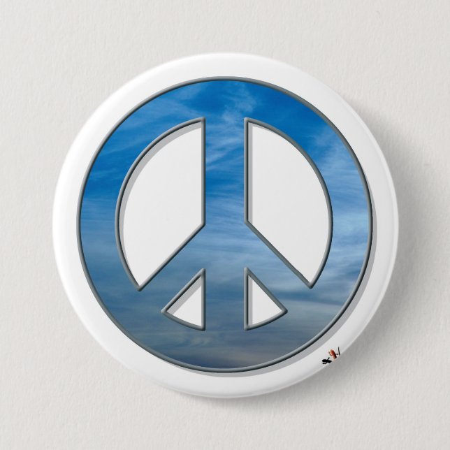Badge Rond 7,6 Cm Bouton de paix de ciel bleu (Devant)