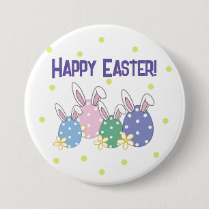 Badge Rond 7,6 Cm Bouton de Pâques Joyeux - Oeufs d'oreille lapin - 
