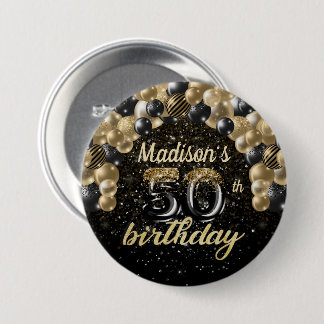 Badge Rond 7,6 Cm Bouton de Parties scintillant du ballon d'or noir