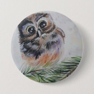 Badge Rond 7,6 Cm Bouton de peinture à l'aquarelle de Little Owl