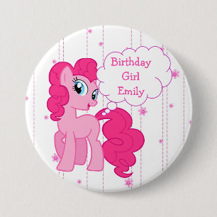 Badge Rond 7,6 Cm Bouton de poney de rose de fille d'anniversaire