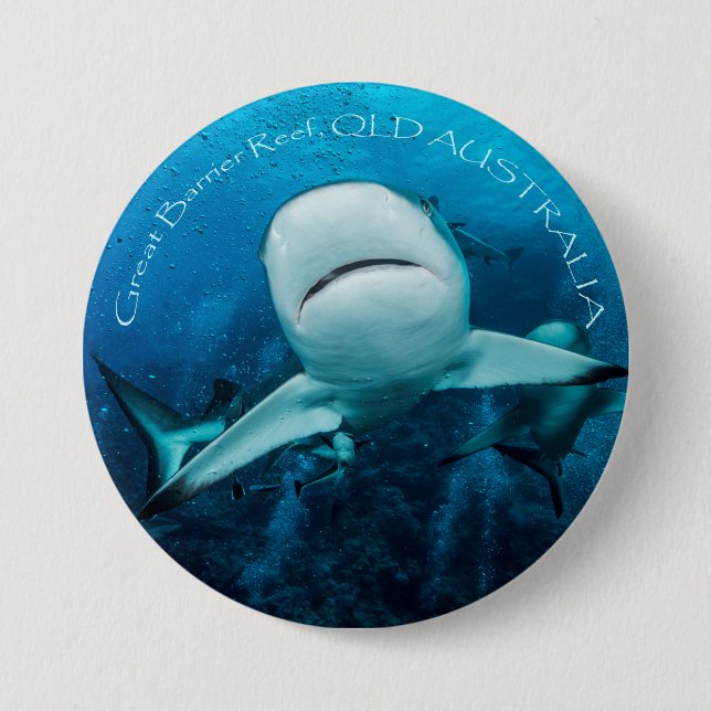 Badge Rond 7,6 Cm Bouton de requin de récif (Devant)