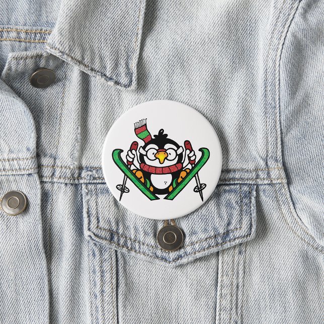 Badge Rond 7,6 Cm Bouton de saut de ski Penguin (Créateur téléchargé)