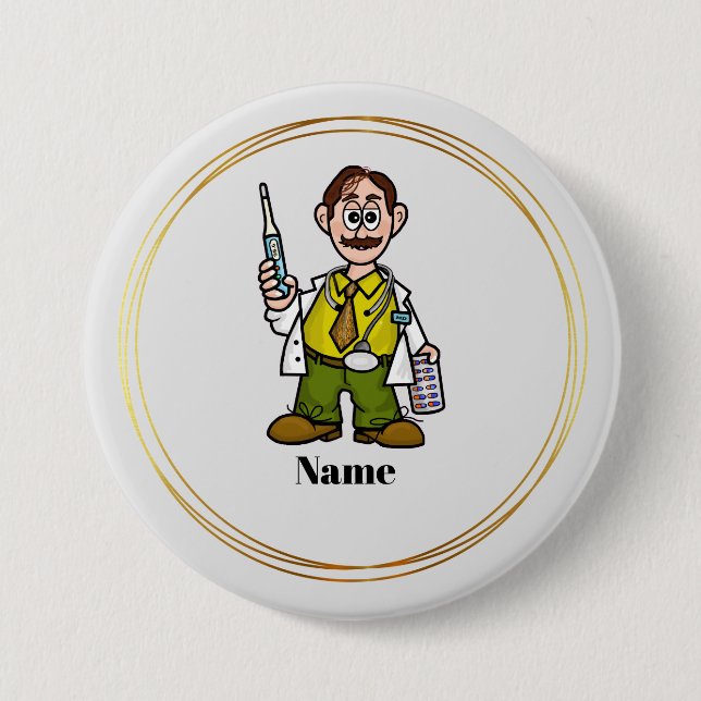 Badge Rond 7,6 Cm Bouton de thermomètre et pilules pour médecin mâle (Devant)