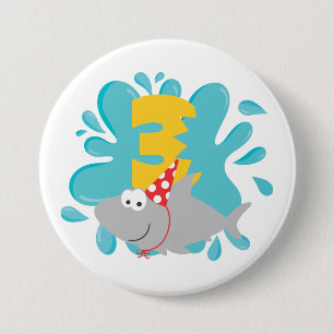 Badge Rond 7,6 Cm Bouton de troisième anniversaire de requin