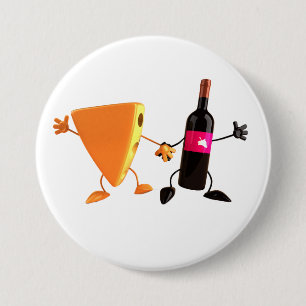 Badge Rond 7,6 Cm Bouton de vin et de fromage