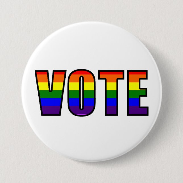 Badge Rond 7,6 Cm Bouton de vote LGBT Arc-en-ciel (Devant)