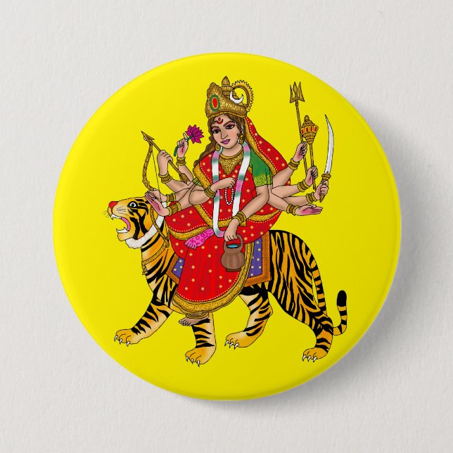 Badge Rond 7,6 Cm Bouton Déesse Chandraghanta (Devant)