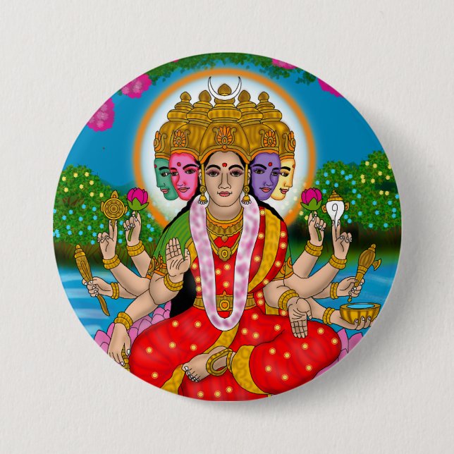 Badge Rond 7,6 Cm Bouton Déesse Gayatri (Devant)
