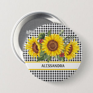 Badge Rond 7,6 Cm Bouton d'étiquette Nom de la fête du tournesol En