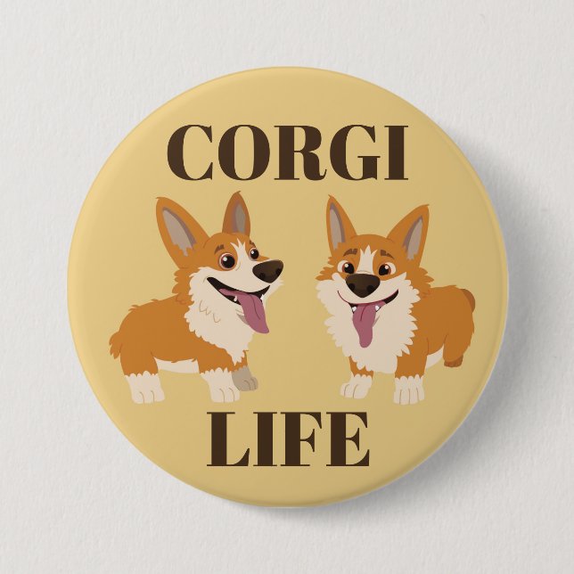 Badge Rond 7,6 Cm Bouton Deux Chiens Corgi mignons (Devant)