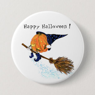 Badge Rond 7,6 Cm Bouton d'Halloween Sorcière Citrouille Volant Broo